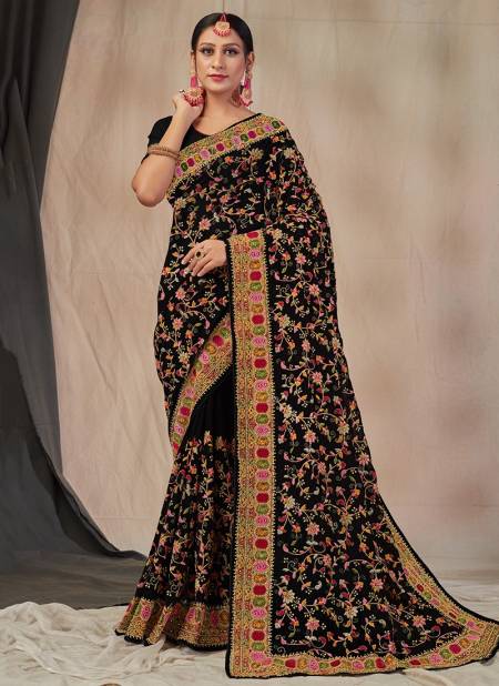 Black Colour SATRANGI KASHMIRI New Exclusive Wear Georgette Stylish Latest Heavy Designer Saree Collection 5791